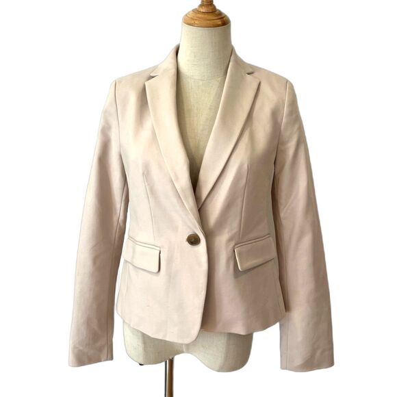 Ann Taylor One Button Khaki Blazer 2 Petite  Fitted Office Work Career Cotton - Picture 1 of 7
